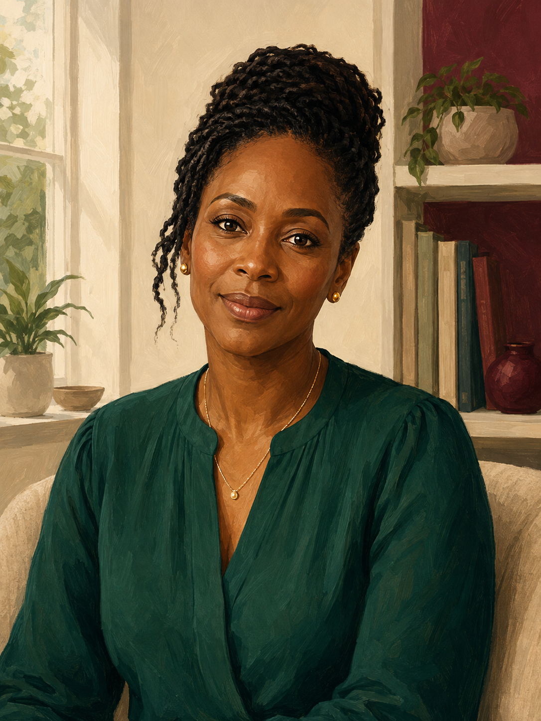 Illustrative portrait representing the pen-name author Amara Okafor